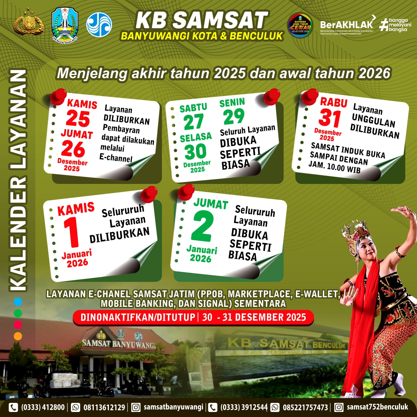 Gambar 📢 PENGUMUMAN JADWAL LAYANAN   KB SAMSAT BANYUWANGI KOTA & BENCULUK